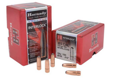 Hornady 303 Cal 174gr RN Interlock bullets (100 ct Box)