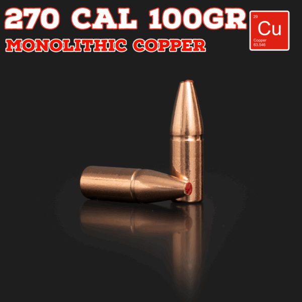 270 Cal (.277") 100gr Bullets - Monolithic Copper (seconds) - 100 ct