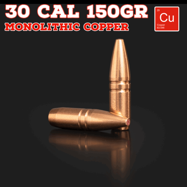 30 Cal (.308") 150gr Bullets - Monolithic Copper (seconds) - 100 ct