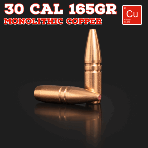 30 Cal (.308") 165gr Bullets - Monolithic Copper (seconds) - 100 ct