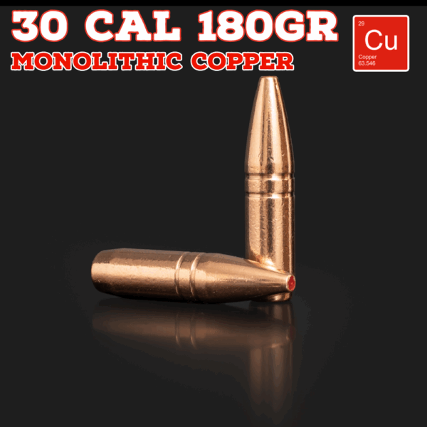 30 Cal (.308") 180gr Bullets - Monolithic Copper (seconds) - 100 ct