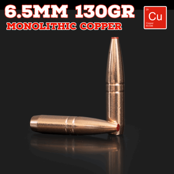 6.5mm (.264") 130gr Bullets - Monolithic Copper (seconds) - 100 ct