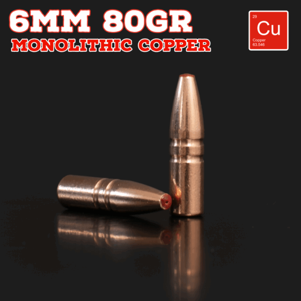 6mm (.243") 80gr Bullets - Monolithic Copper (seconds) - 100 ct
