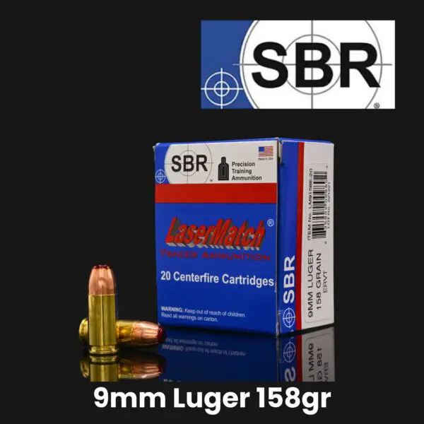 SBR 9mm 158gr Extended Range Visible Tracer LaserMatch Ammunition