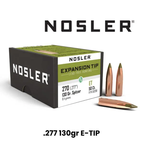Nosler 270 Cal (.277") 130gr E-Tip (lead-free) - 50 ct box