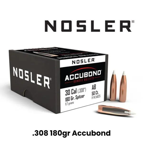 Nosler 30 Cal (.308″) 180gr SP AccuBond - 50ct