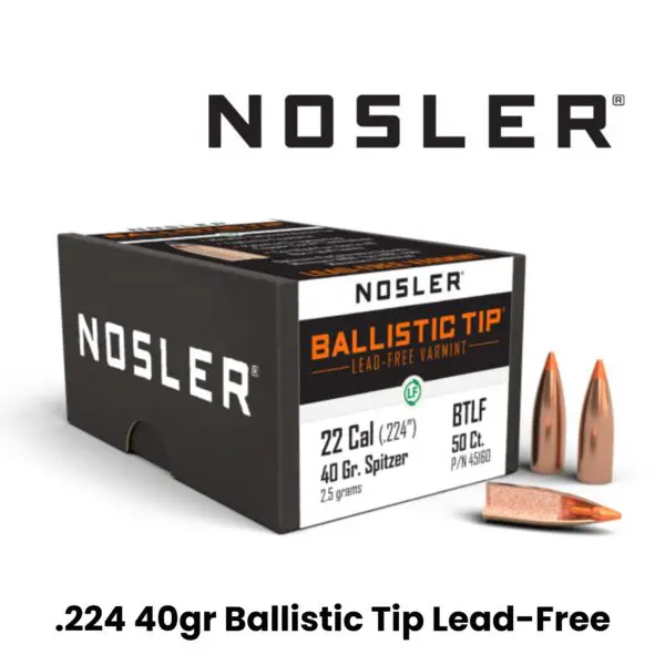 Nosler 22 Cal (.224″) 40gr SP Ballistic Tip Lead-Free - 100ct