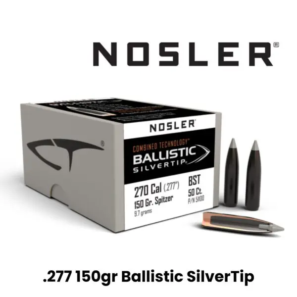 Nosler 270 Cal (.277″) 150gr SP Combined Technology Ballistic Silver Tip - 50ct