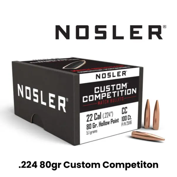 Nosler 22 Cal (.224″) 80gr HPBT Custom Competition - 100ct