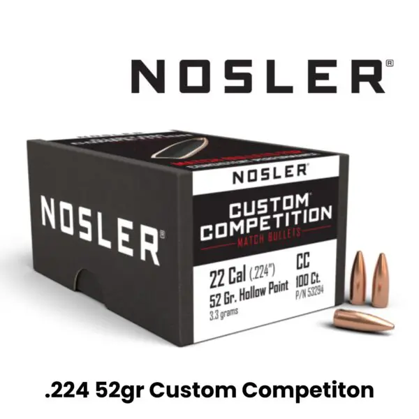 Nosler 22 Cal (.224″) 52gr HPBT Custom Competition - 100ct