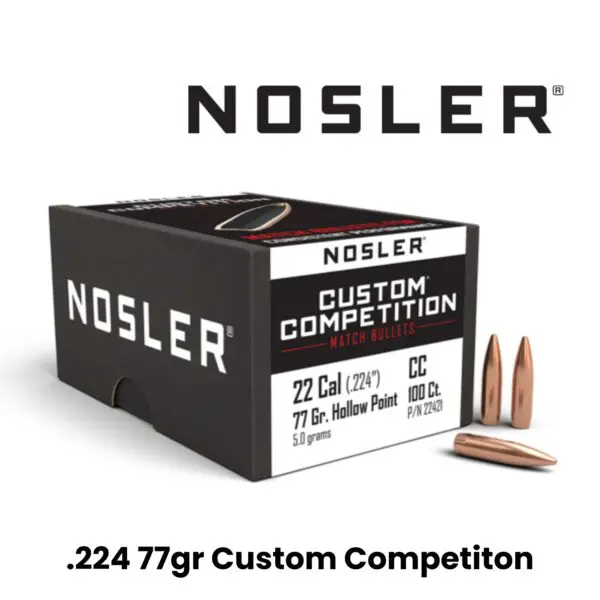 Nosler 22 Cal (.224″) 77gr HPBT Custom Competition - 100ct