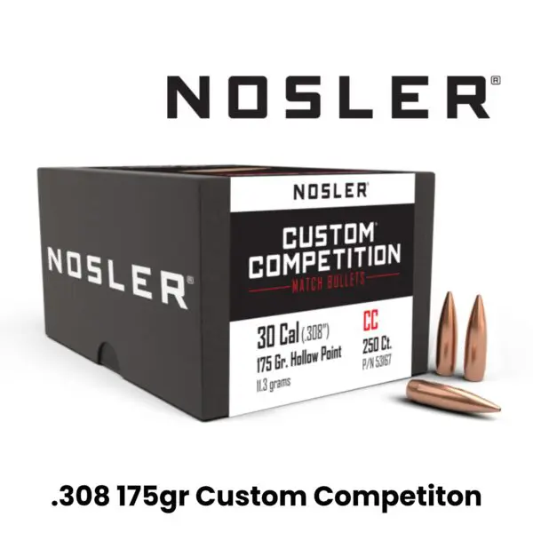 Nosler 30 Cal (.308″) 175gr HPBT Custom Competition - 100ct
