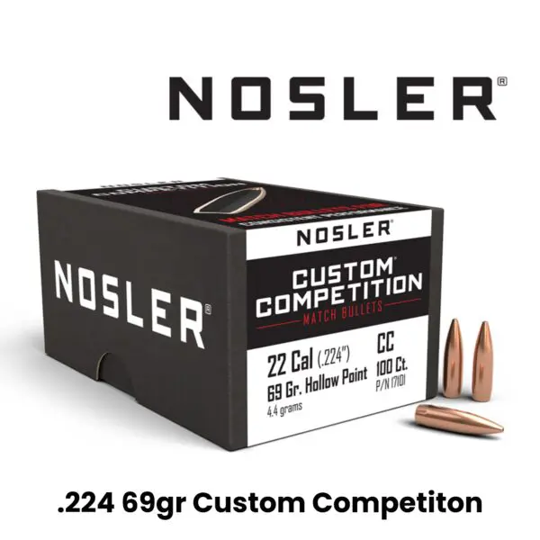 Nosler 22 Cal (.224″) 69gr HPBT Custom Competition - 100ct