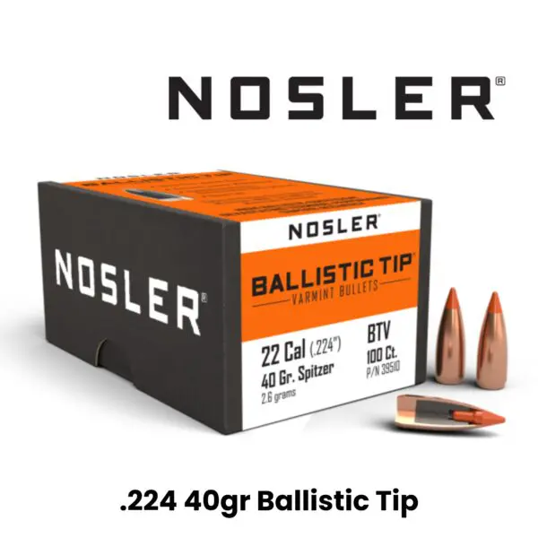 Nosler 22 Cal (.224″) 40gr SP Ballistic Tip - 100ct