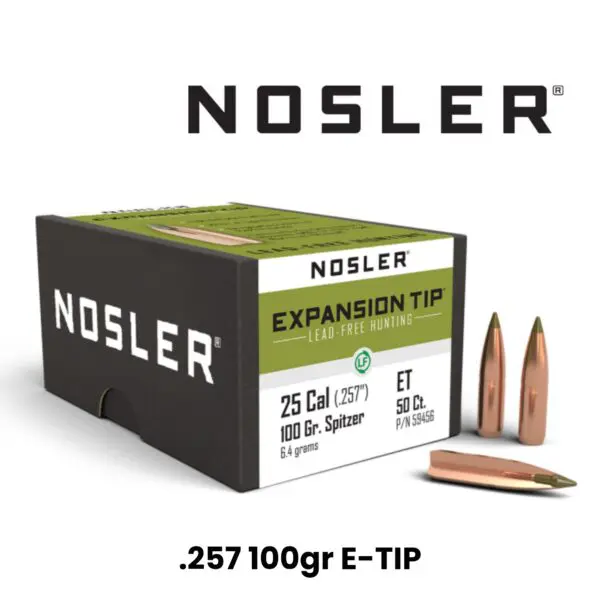 Nosler 25 Cal (.257″) 100gr SP E-Tip (lead-free) - 50ct