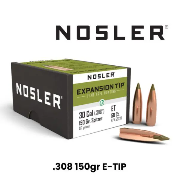 Nosler 30 Cal (.308″) 150gr SP E-Tip (lead-free) - 50ct