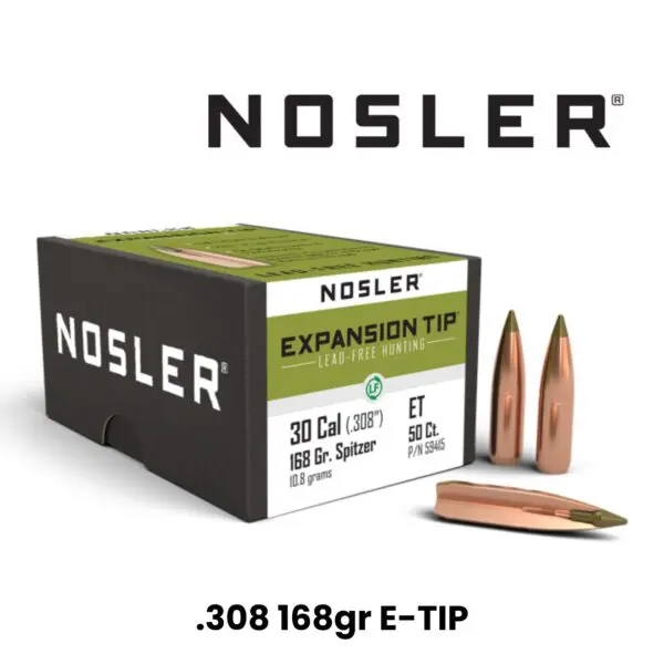 Nosler 30 Cal (.308″) 168gr SP E-Tip (lead-free) - 50ct