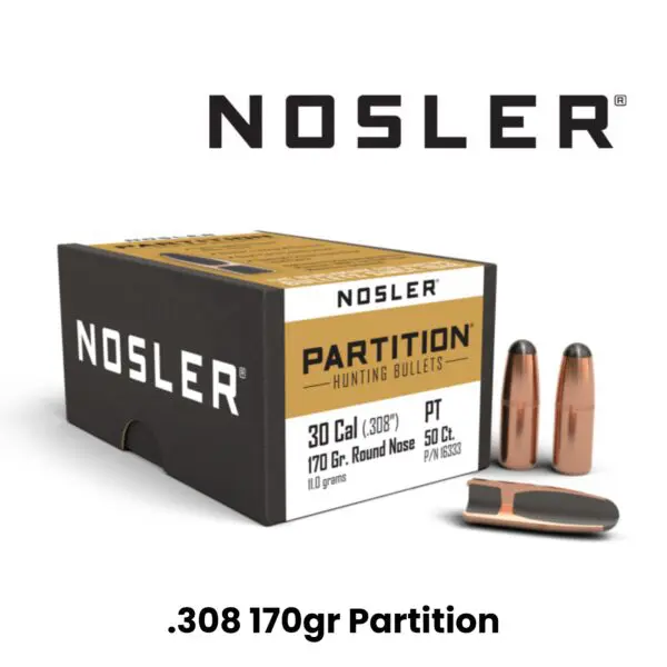 Nosler 30 Cal (.308″) 170gr RN Partition - 50ct