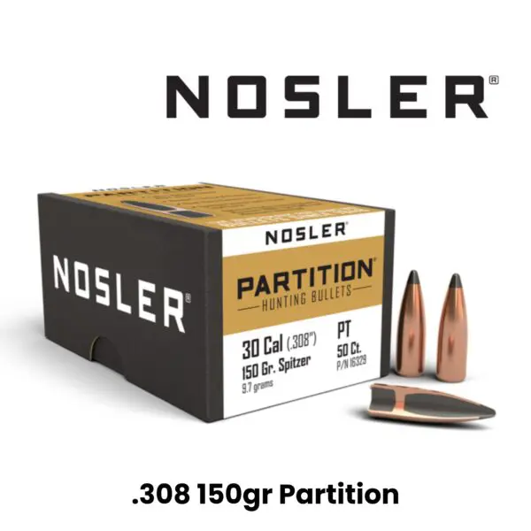 Nosler 30 Cal (.308″) 150gr SP Partition - 50ct